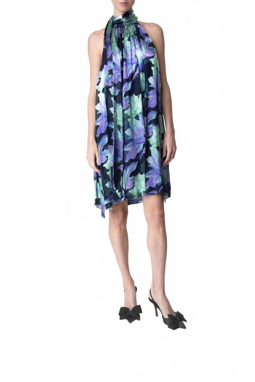 NEW CHRISTY LYNN rosa silk short dress in midnight waterlily